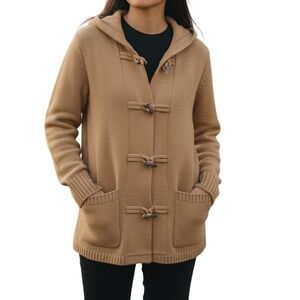 Lauren Ralph Lauren Toggle Cardigan PS Camel Tan Hooded Wool Cashmere Angora